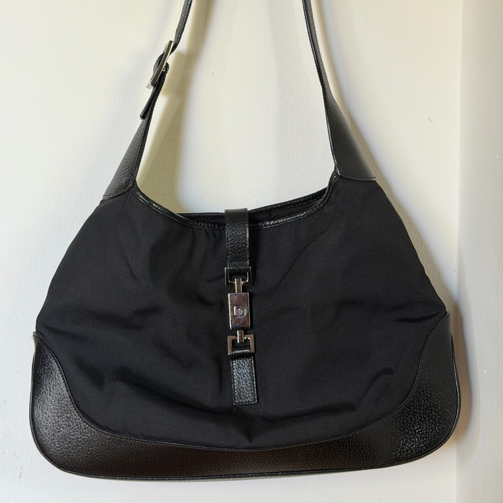 Gucci Jackie Black Canvas and Leather Hobo Shoulder Bag